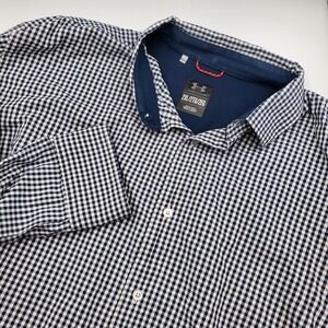 Under Armour Men's Button Down Shirt Gingham Check Navy Blue White 2XL flawed